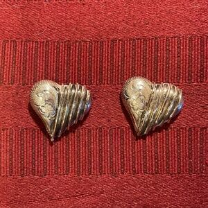 Beautiful silver heart shape earrings with gold accents